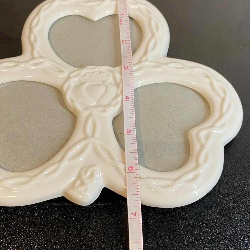 Irish Claddagh Shamrock Ceramic 3-Opening Heart Frame by Russ Berrie Vintage